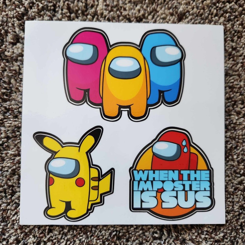 Among Us Pikachu Stickers (Approx 3" x 3" each sticker) Bam Box exclusive